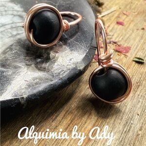 Rose gold black onyx ball  Earrings